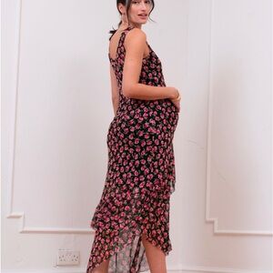 Seraphine Black and Red Maxi Sundress with Asymmetrical Hem and Halter Neckline